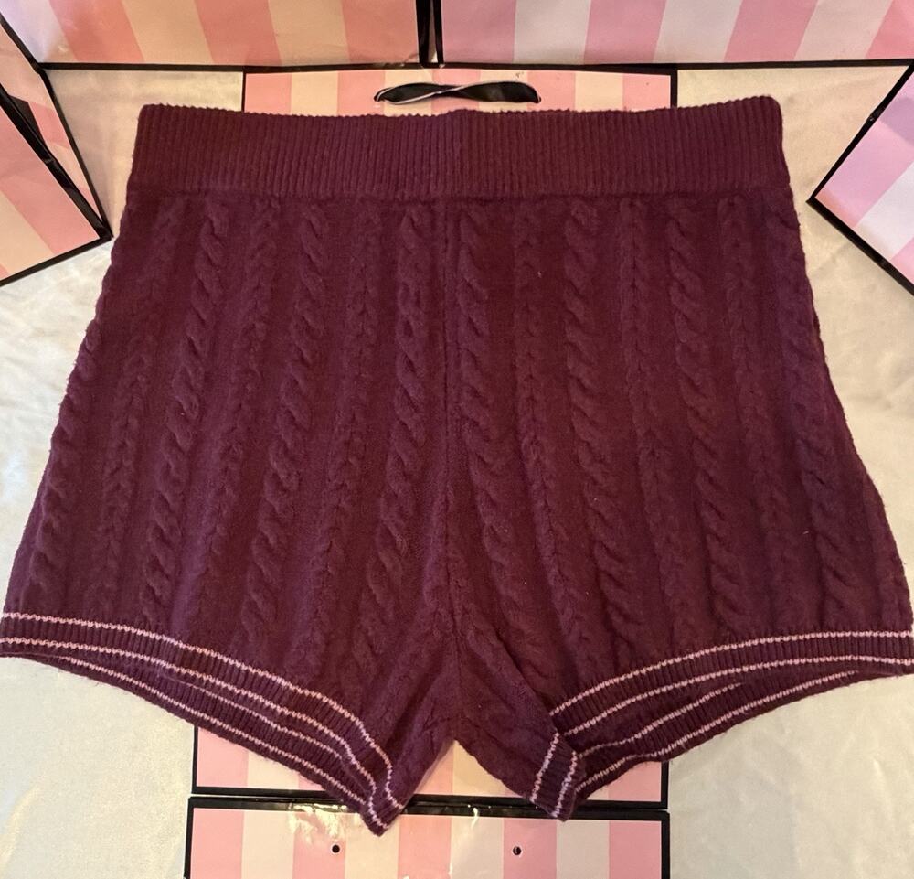 Victoria’s Secret PINK Cable Knit Shorts Large Super Soft Burgundy
